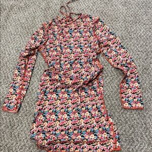 Floral Long Sleeve Backless Dress